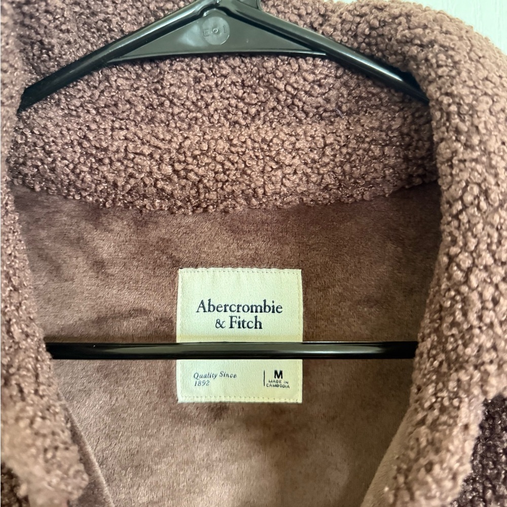 Abercrombie & Fitch Brown Sherpa Jacket with Faux Leather Accents - Picture 2 of 5